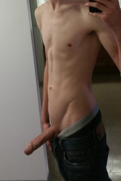 Smooth, Lean Selfie with a Hard Uncut Cock