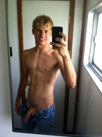 Blond Boy Snapping that Hanging Cock Selfie