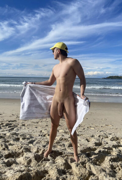 Nude Beach Day with a Thick Shaved Cock